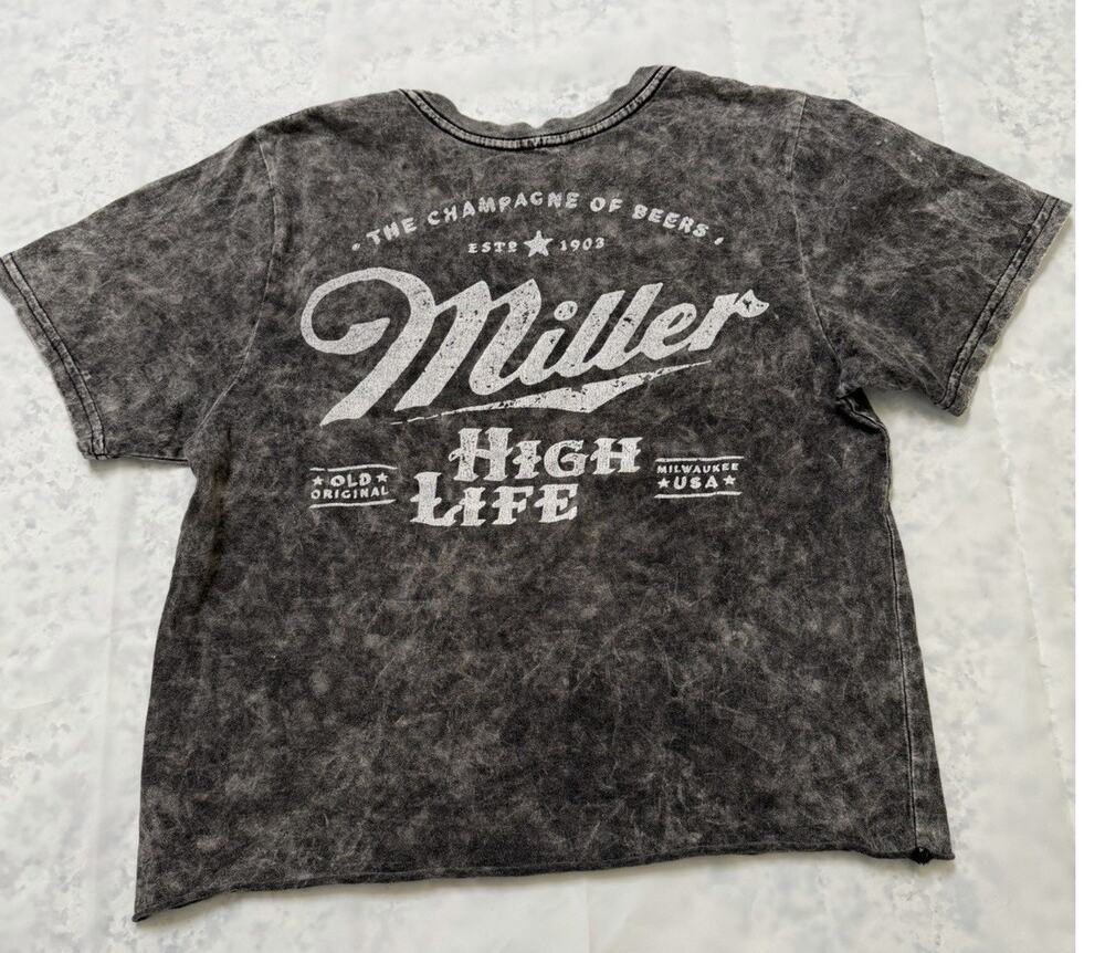 Mens Miller High Life Cropped T Shirt Grey Size Small